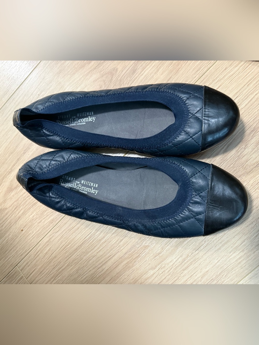 Stuart Weitzman x Russell & Bromley Navy Quilted Leather Ballet Flats US 7
